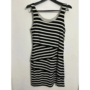 Ann Taylor Loft Black Striped Asymmetrical Tiered Dress Office Casual Size S